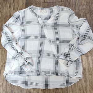 Pink Rose white and gray Plaid long sleeve faux tie up top Women's Size XL